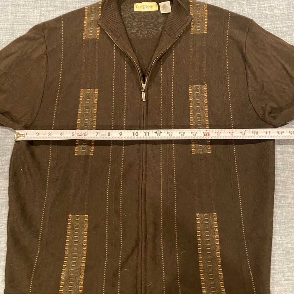 VTG Travelsmith Mens Large Brown Merino Wool Zip 90s Sweater Jacket Grandpacore - Picture 5 of 6